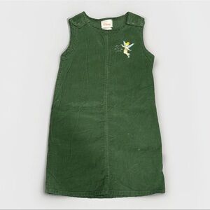 Disney Tinkerbell Corduroy Jumper Dress Girls Size 5-6 Green Olive Vintage
